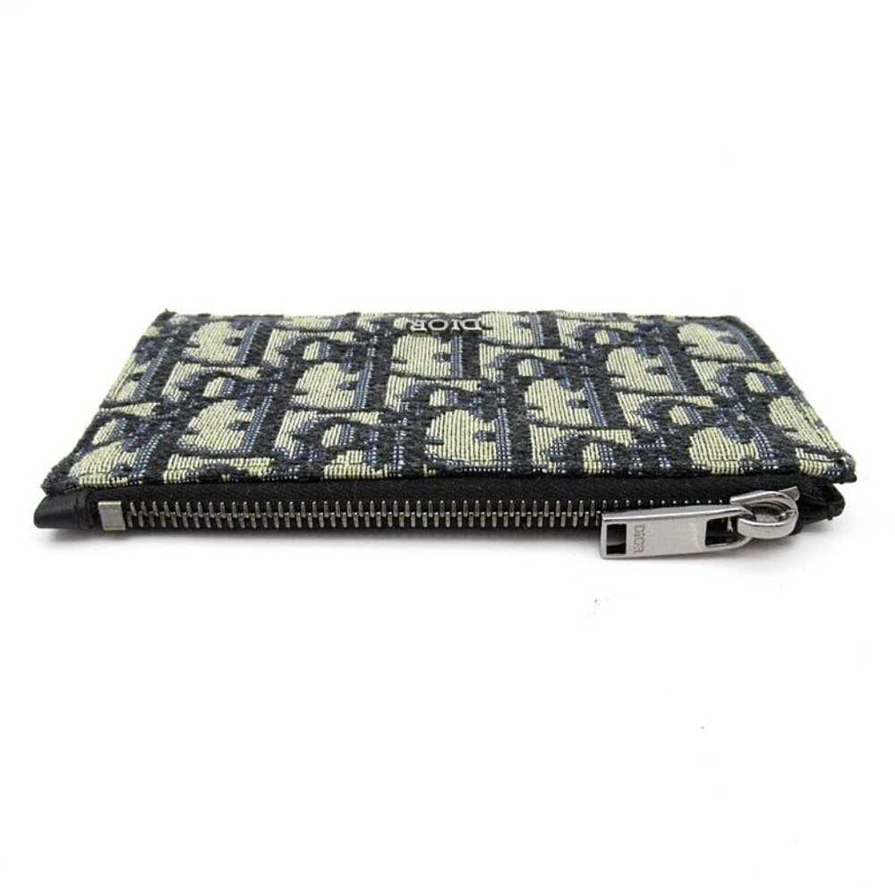 Dior Oblique Zip Card Holder Leather Canvas Beige Navy Black - Picture 3 of 5
